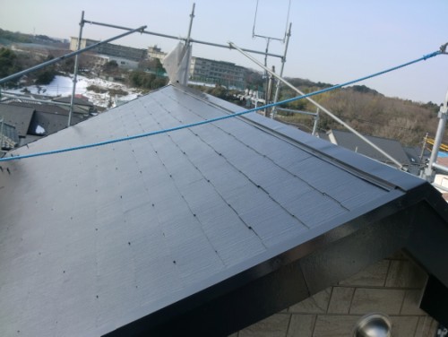 2014年2月21日　戸塚区南舞岡：屋根上塗り完了2
